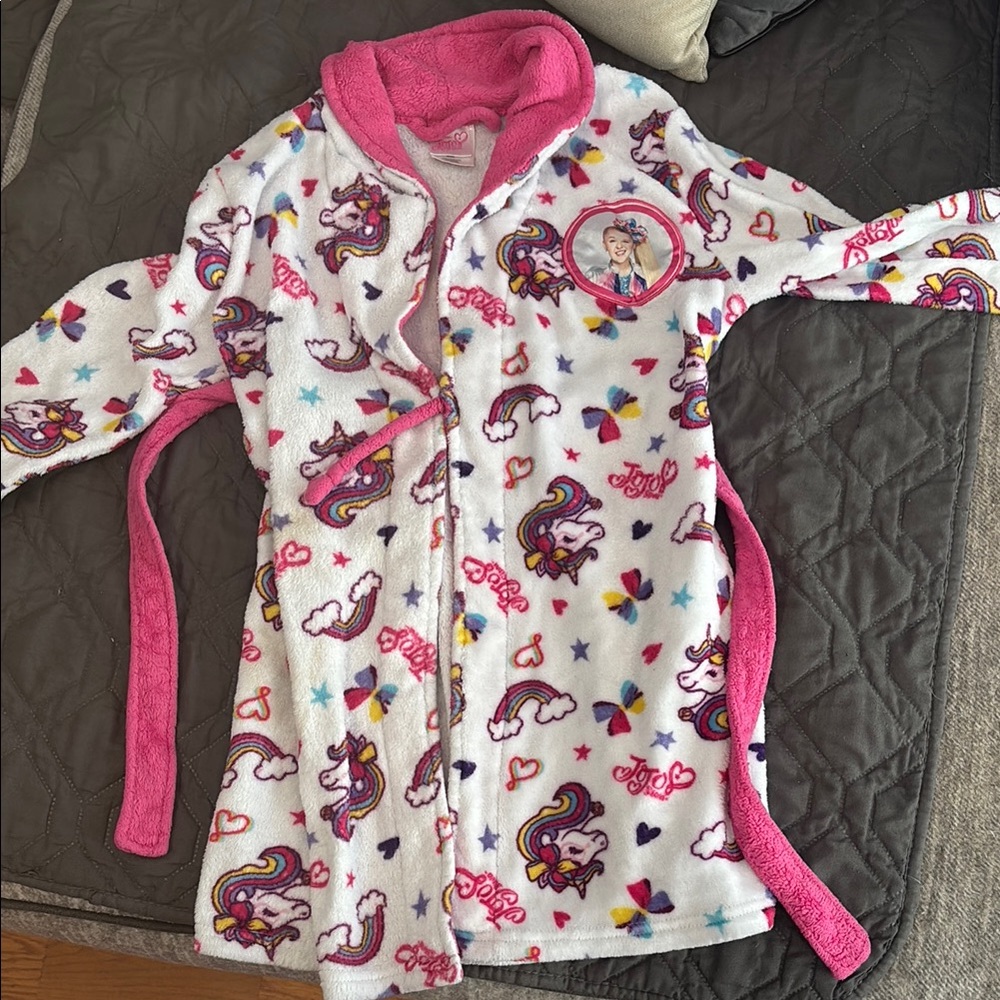 Pink and White Pajama Robe with tie front